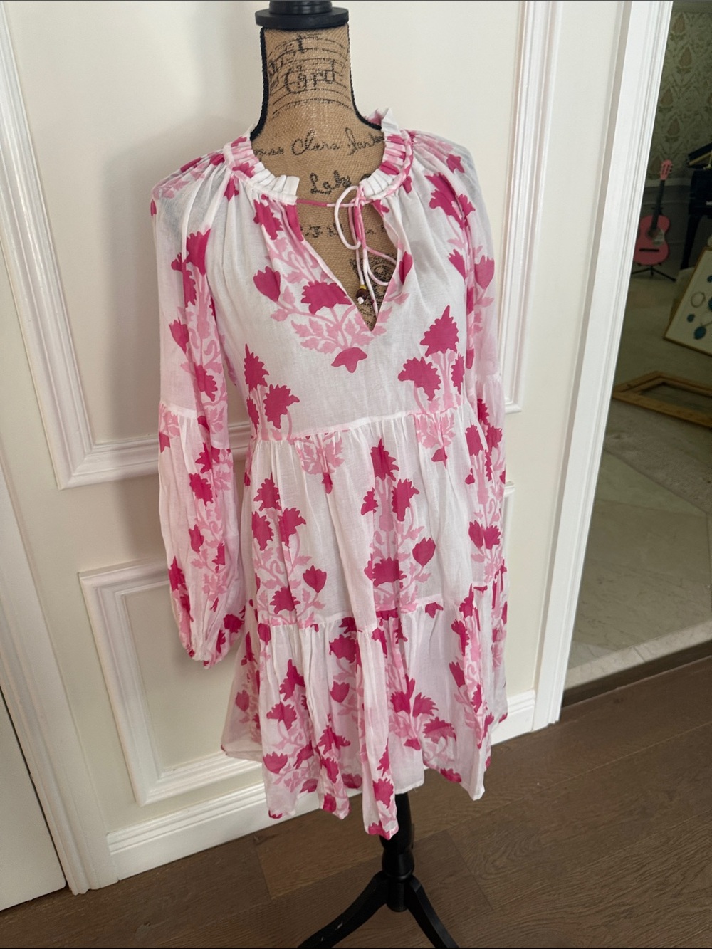 Oliphant Pink Tiered Longsleeve Mini Dress - Jaipur Pink Small